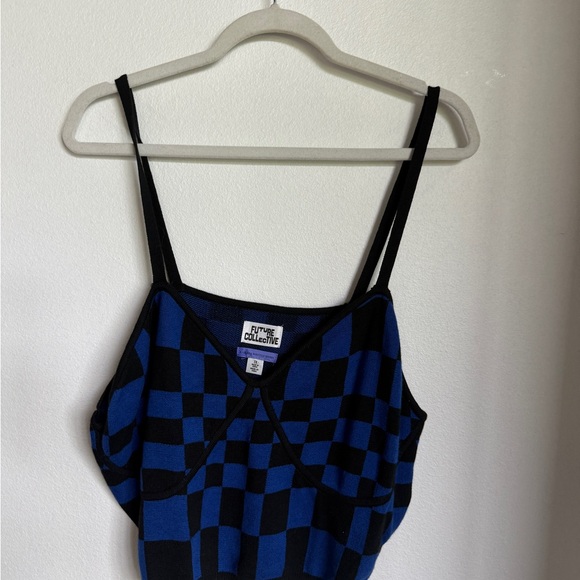 Future Collective Sweaters - Future Collective Blue and Black Checker Knit Tank Sweater and Skirt Set